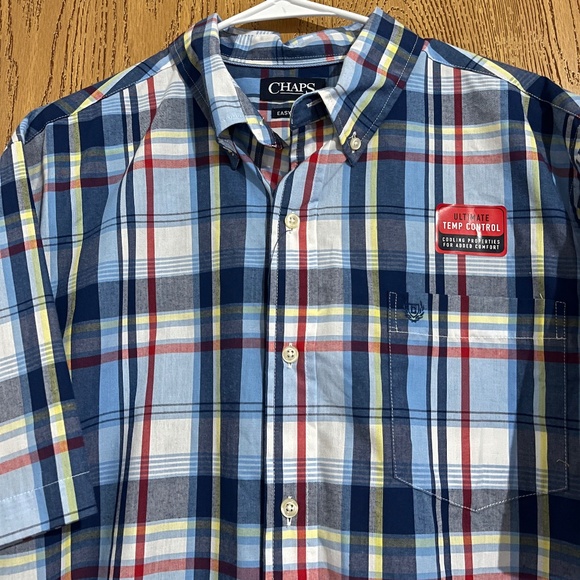 Chaps Men’s Blue Multi Plaid Temp Control Button Front Short Sleeve Shirt Sz-XL - Picture 2 of 6